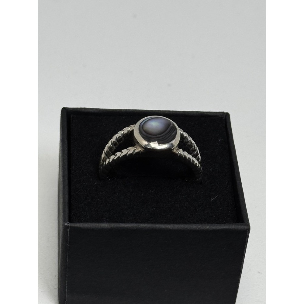 Sterling Silver Abalone Shell Split Shank Ring Size 8.75 Braided Band 925 - Picture 2 of 11
